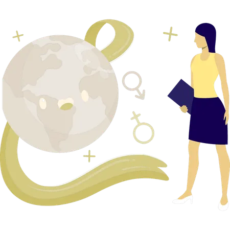 HIV 性別標識を見ている女性  イラスト