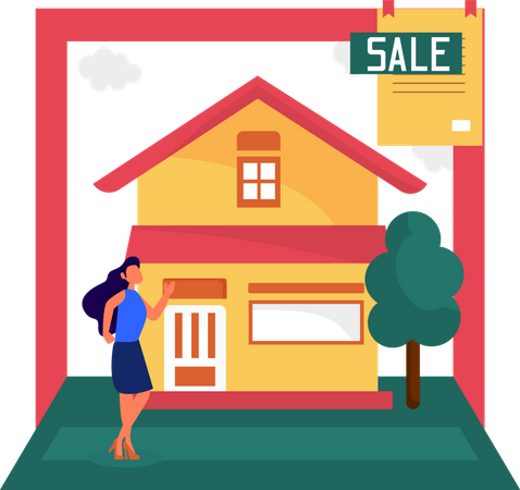 Woman looking at home for sale  Illustration