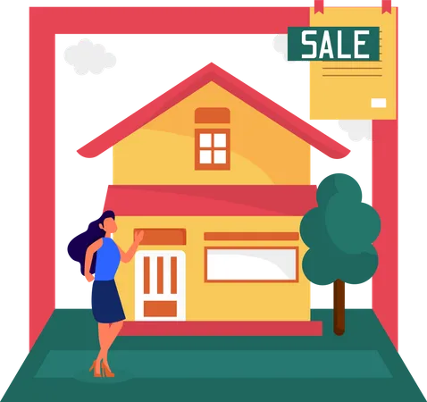 Woman looking at home for sale  Illustration