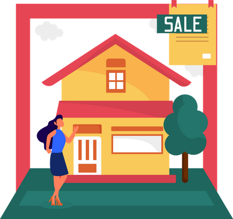 Woman looking at home for sale  Illustration