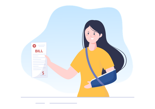 Woman Looking At Hospital High Bill  Illustration