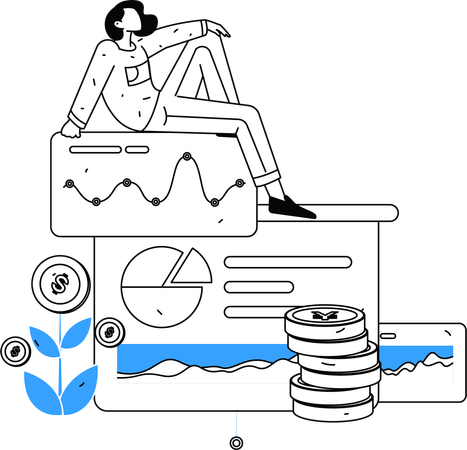 Woman looking at investment analytics  Illustration