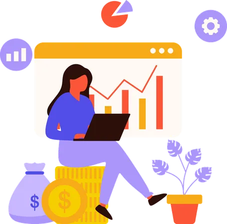 Woman looking at investment portfolio  Illustration