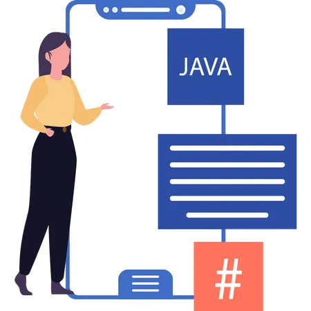Girl Looking At Java Coding Illustration