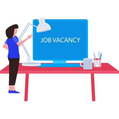 The Girl Is Looking At The Job Vacancy On The Monitor Illustration