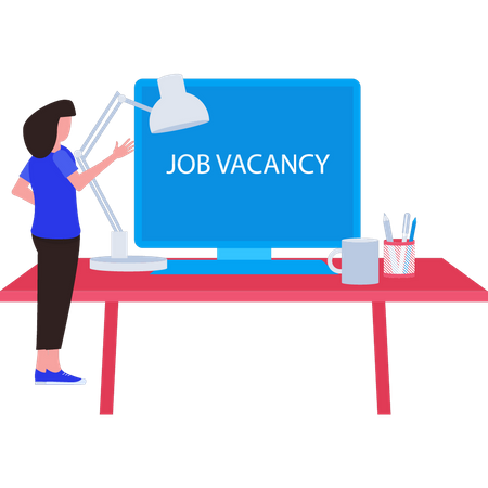 Woman looking at job vacancy on monitor  Illustration