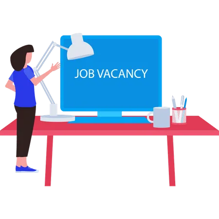 Woman looking at job vacancy on monitor  Illustration