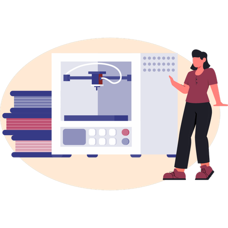 Woman looking at laser print tool  Illustration