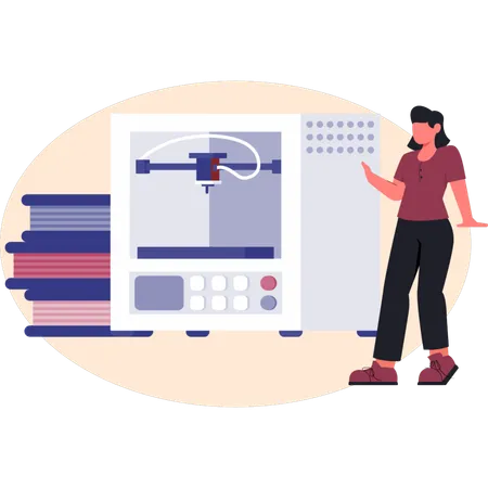 Woman looking at laser print tool  Illustration