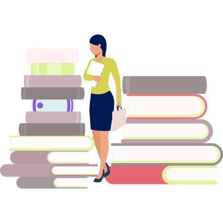 Woman looking at literature book  Illustration