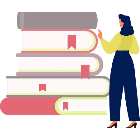 Woman looking at literature books  Illustration