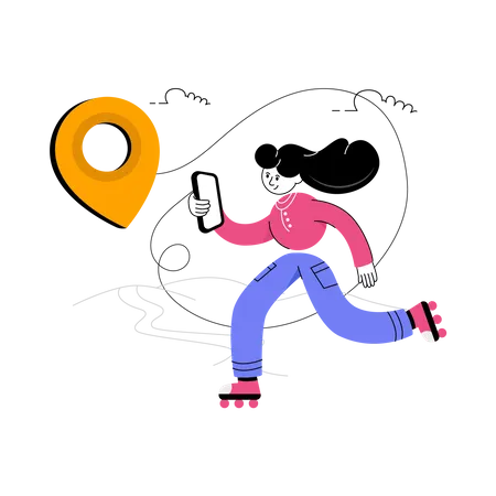 Woman looking at location on mobile  Illustration