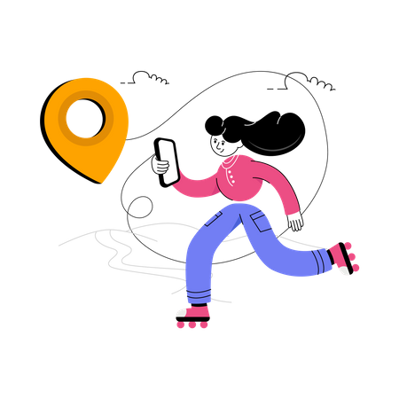 Woman looking at location on mobile  Illustration