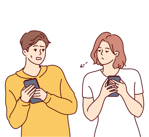 Woman looking at man phone  Illustration