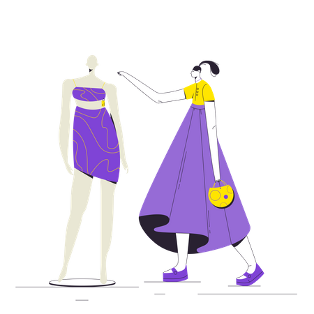 Woman looking at mannequin dress  Illustration