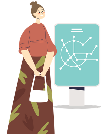 Woman looking at metro system map Illustration