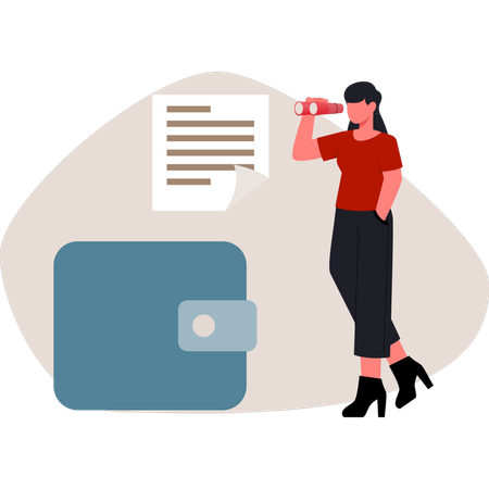 Woman looking at money wallet  Illustration