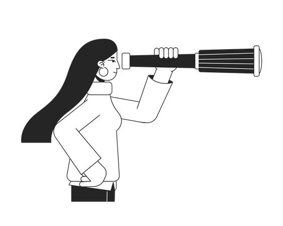 Woman looking at monocular telescope  Illustration