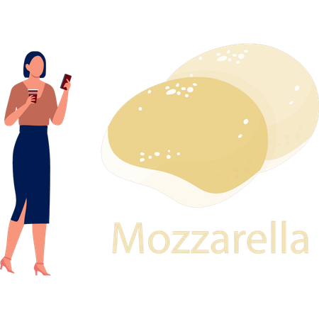 Woman  looking at mozzarella cheese  Illustration