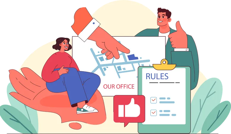 Woman looking at office rules  Illustration