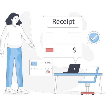 Woman looking at online receipt  Illustration