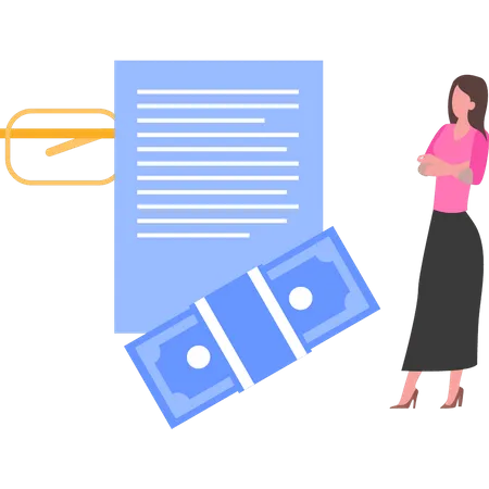 Woman looking at payment invoice  Illustration