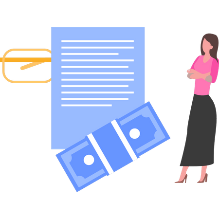 Woman looking at payment invoice  Illustration