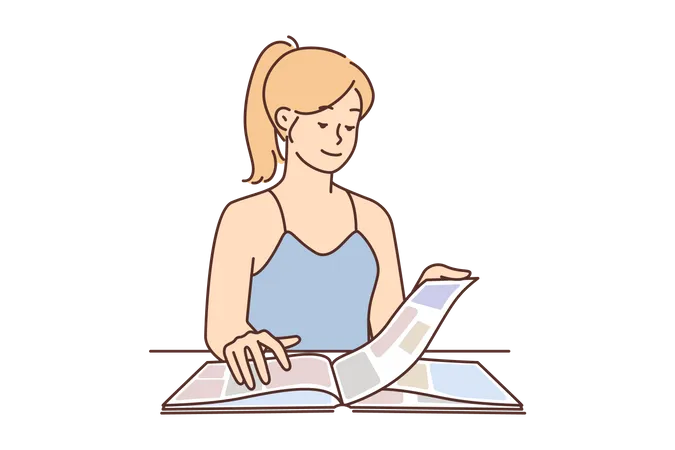 Woman looking at photo album  Illustration