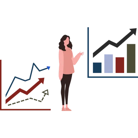 Woman looking at  progress of graph  Illustration