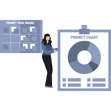 The Girl Is Looking At The Project Chart Illustration