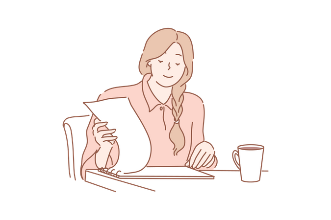 Woman looking at report  Illustration