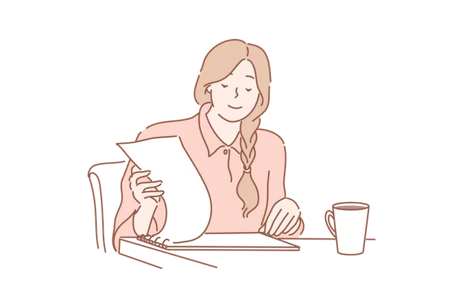 Woman looking at report  Illustration