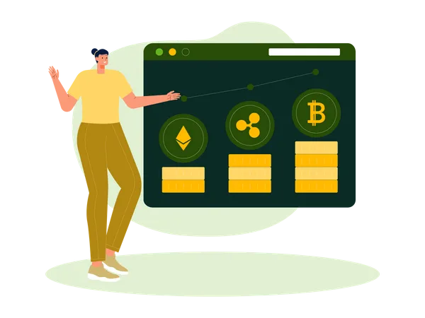 Woman looking at rise of cryptocurrencies Illustration