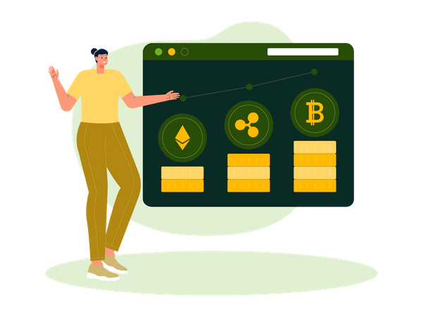 Woman looking at rise of cryptocurrencies  Illustration