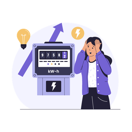 Woman looking at Rising Electricity Bills  Illustration