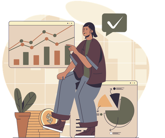 Woman looking at sales performance  Illustration