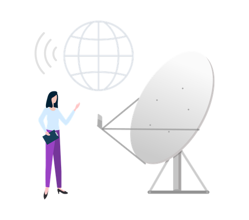 Woman looking at satellite  Illustration