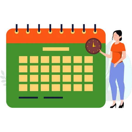 Woman looking at schedule on calendar Illustration