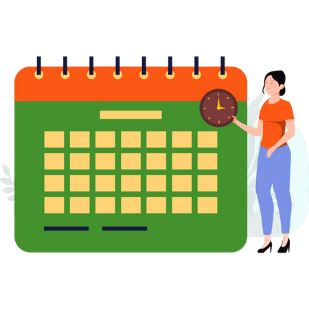 Woman looking at schedule on calendar  Illustration