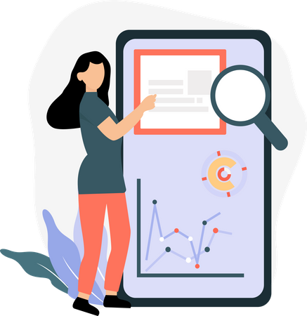 Woman looking at search analysis  Illustration