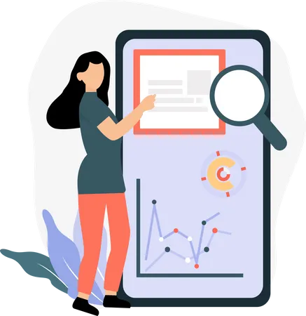 Woman looking at search analysis  Illustration