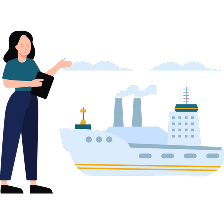 Woman looking at ship  Illustration