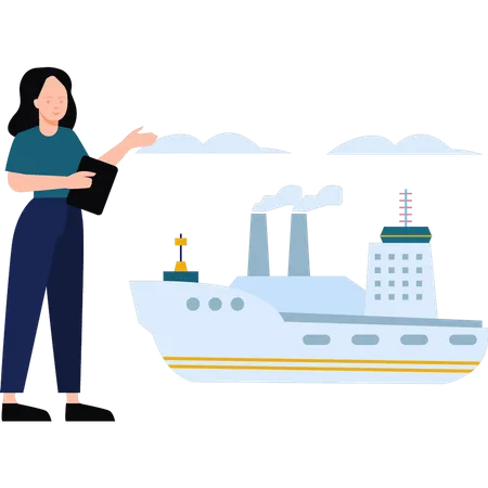 Woman looking at ship  Illustration