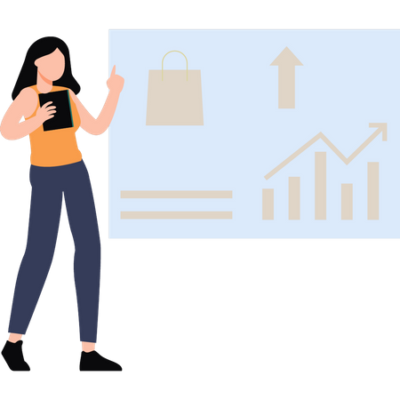 Woman looking at shopping graph  Illustration