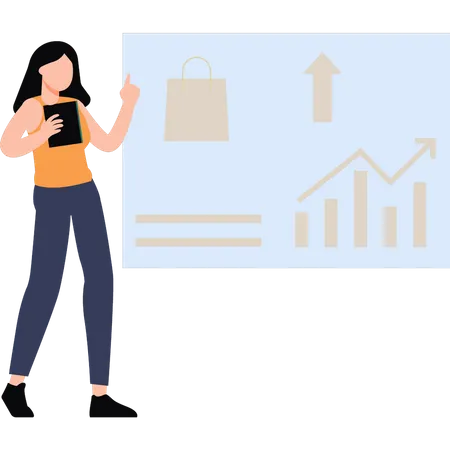 Woman looking at shopping graph  Illustration