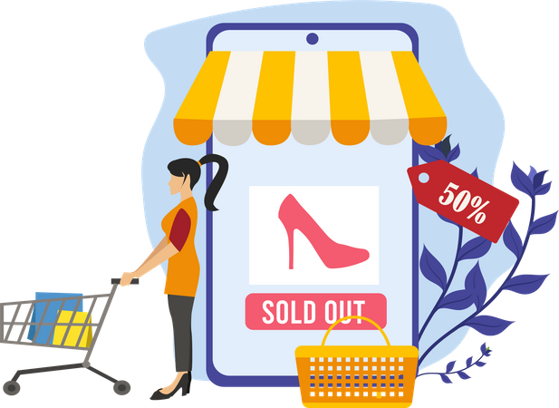 Woman looking at sold out product  Illustration