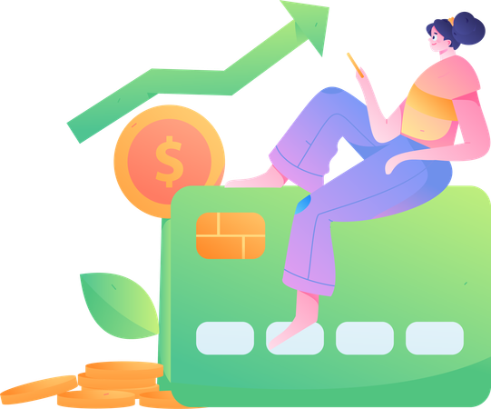 Woman looking at spend analysis  Illustration