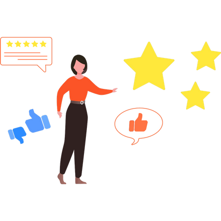 Woman looking at star rating  Illustration