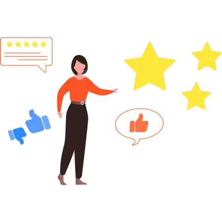 Woman looking at star rating  Illustration