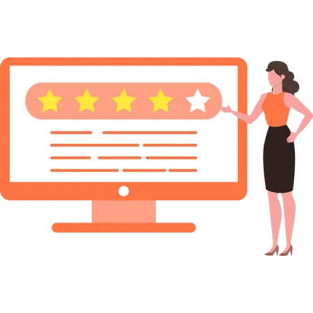 The Girl Is Looking At The Star Rating On The Monitor Illustration